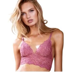 Victoria’s Secret Floral Lace Longline Strappy Back Bralette Blush Pink Large